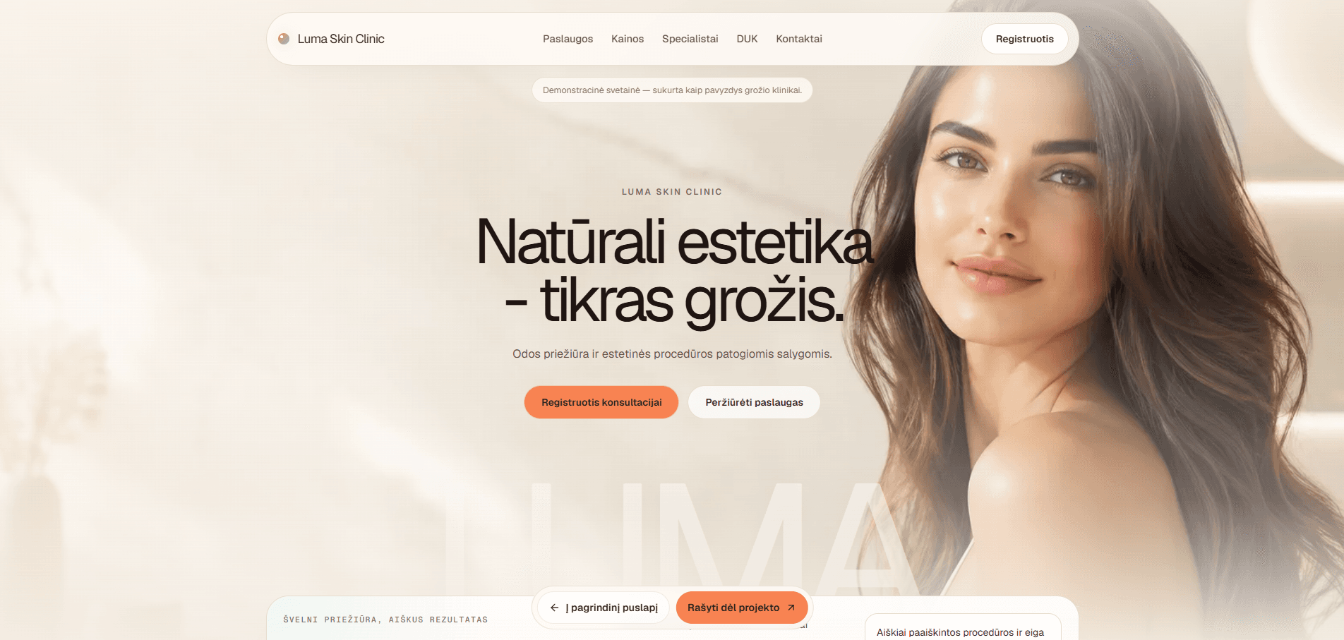 Luma Skin Clinic demo desktop screenshot