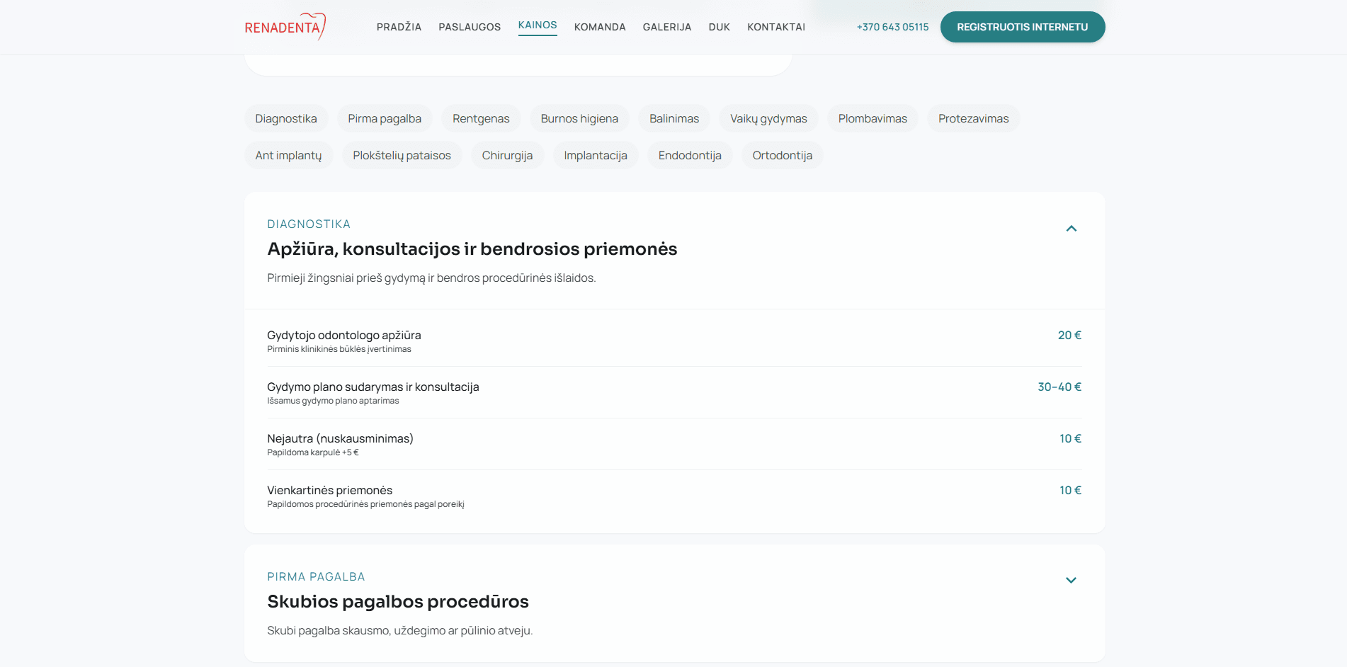 Kainos po atnaujinimo