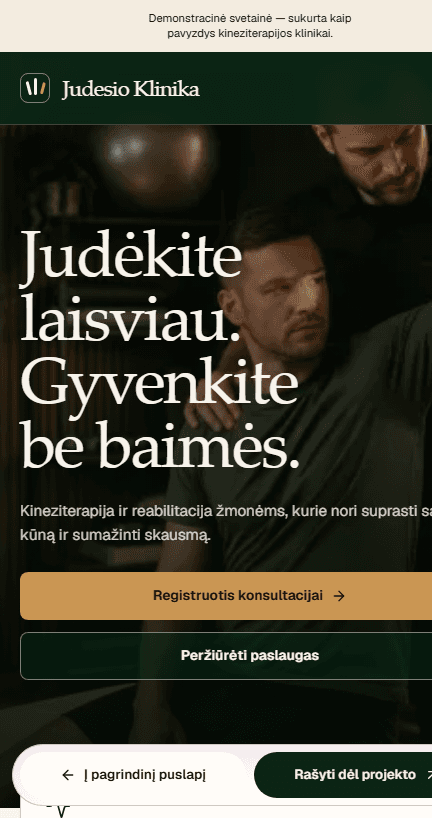 Judesio Klinika demonstracinės svetainės vaizdas telefone